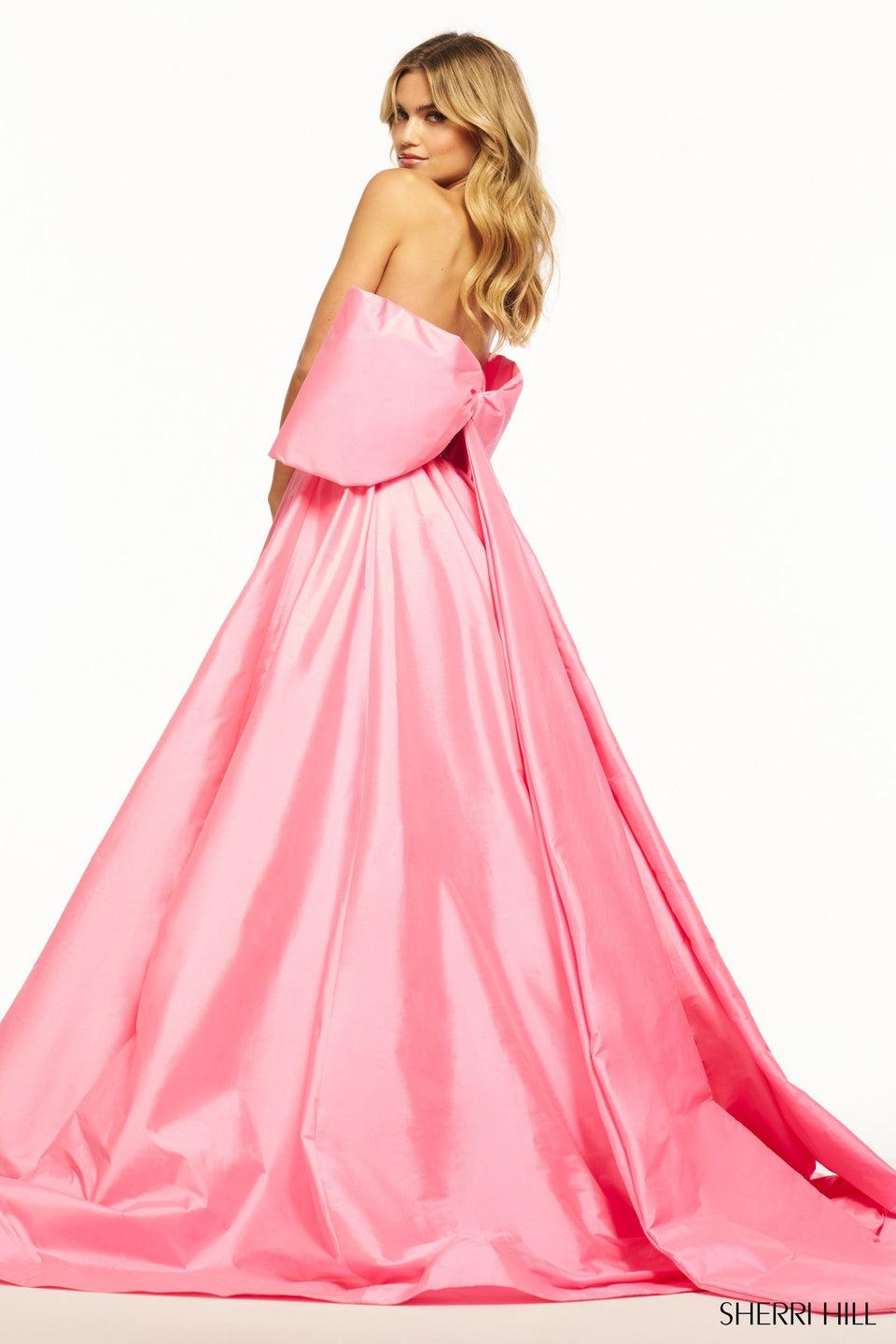 Sherri Hill Strapless Taffeta Ball Gown With Beaded Bodice And Taffeta Bow On The Back