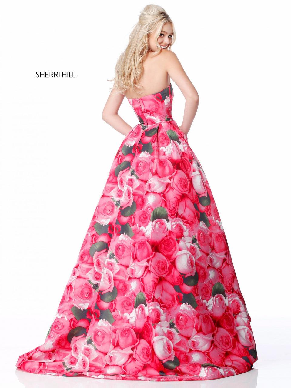 Sherri Hill Strapless Taffeta Ball Gown With Floral Print