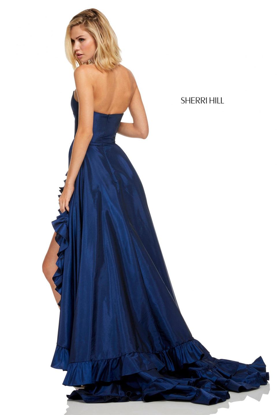 Sherri Hill Strapless Taffeta Gown With Layered Ruffles And A Front Slit