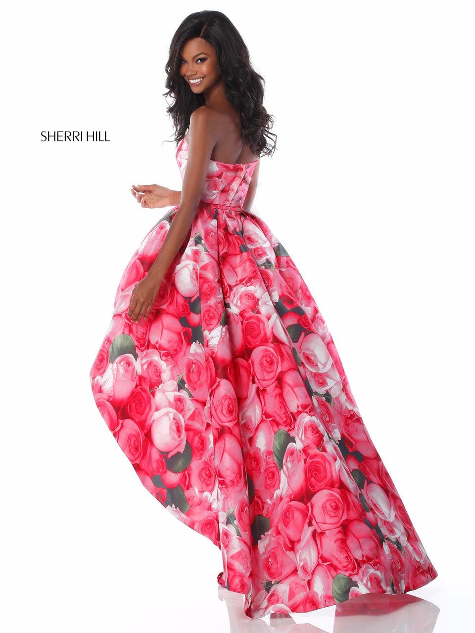 Sherri Hill Strapless Taffeta High Low With Floral Print