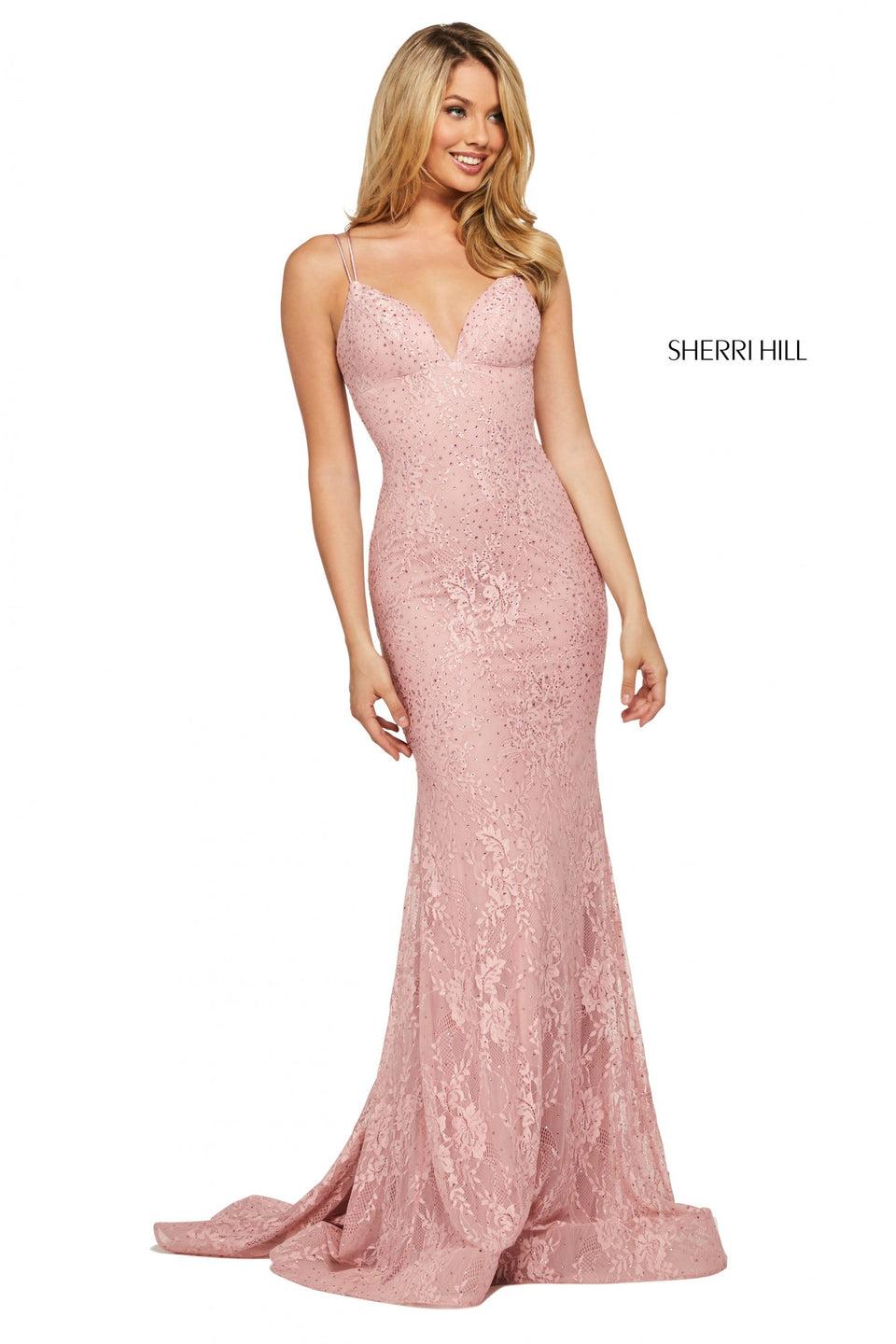 Sherri Hill Stretch Lace Gown With Sweetheart Neckline Strappy Lace Up Back And Ruched Lower Back