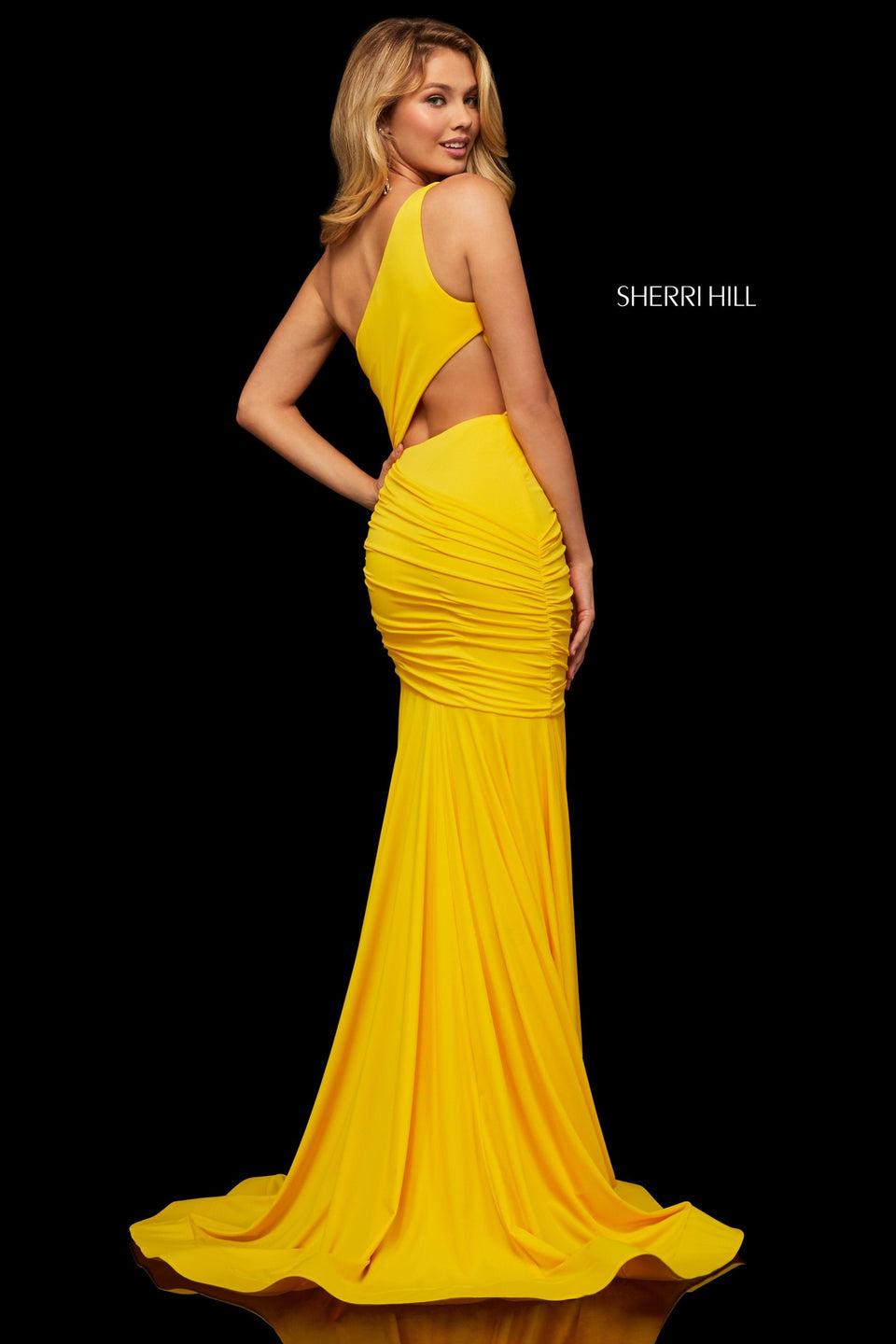Sherri Hill Stretch One Shoulder Mermaid With Ruched Hip And Slit In The Skirt
