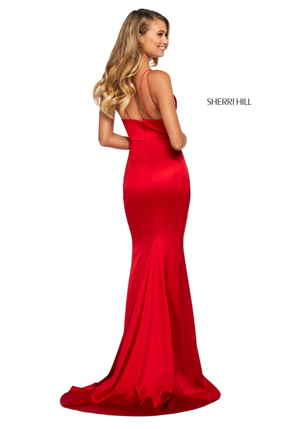 Sherri Hill Stretch Satin Fitted Gown With Sweetheart Neckline And Spaghetti Straps