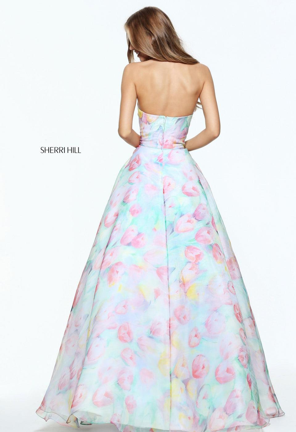 Sherri Hill Sweetheart Strapless Tulip Print Ball Gown