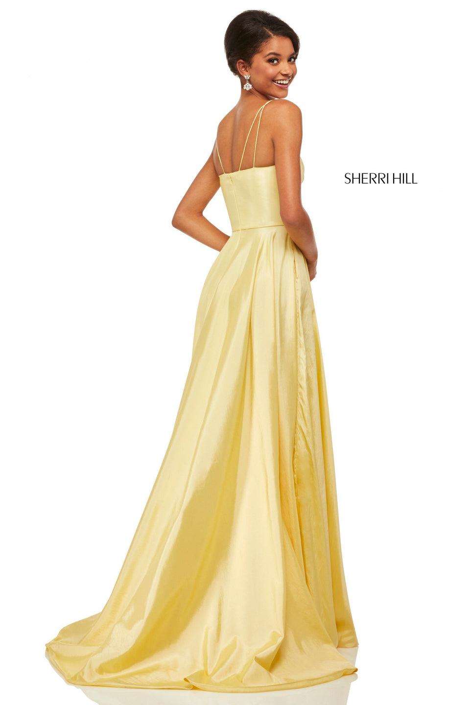 Sherri Hill Taffeta A-line With Pleated Bodice And Slit Skirt