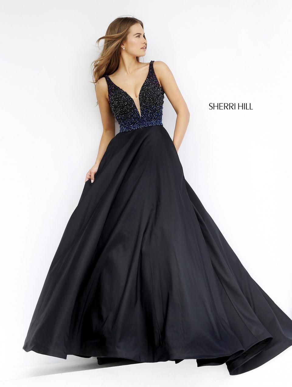 sherri hill Taffeta ball gown with beaded deep V bodice