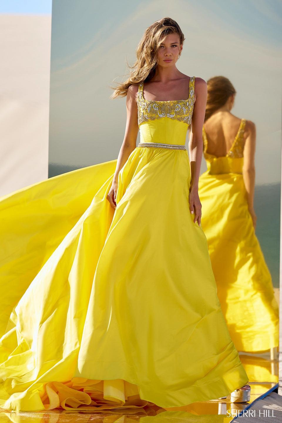 Sherri Hill Taffeta Ball Gown With Beaded Neckline And Corset Bodice