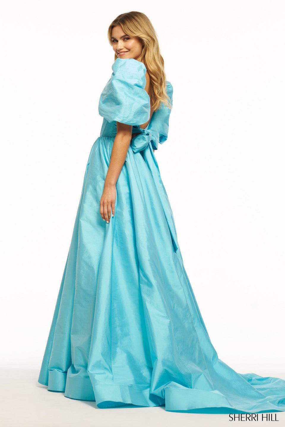 Sherri Hill Taffeta Ball Gown With Corset Bodice And Balloon Sleeves