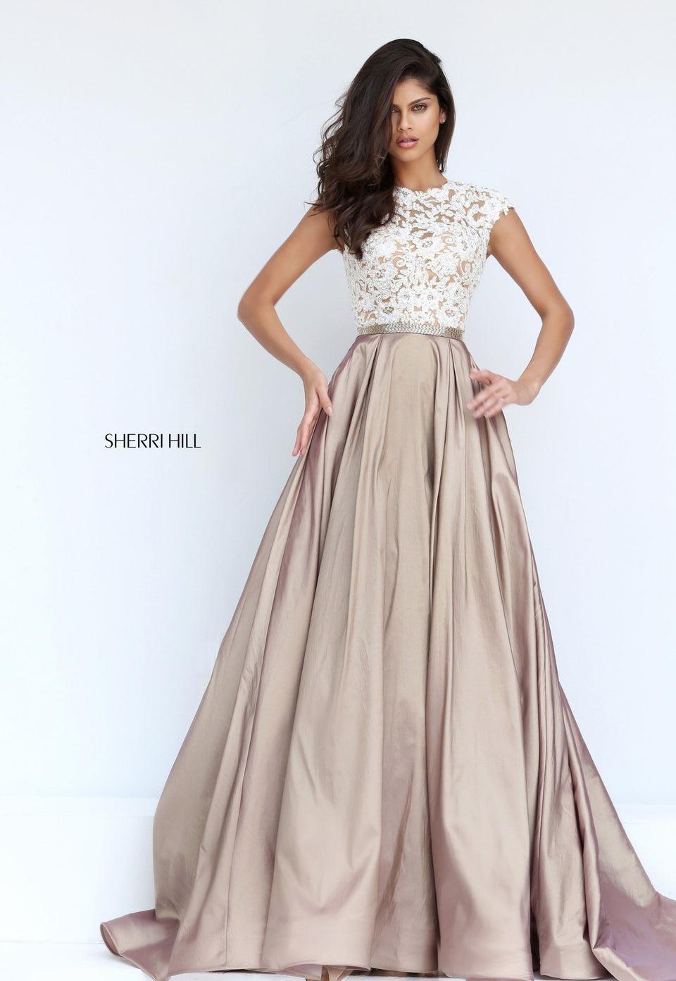 Sherri Hill Taffeta Ball Gown With Lace Cap Sleeve Bodice