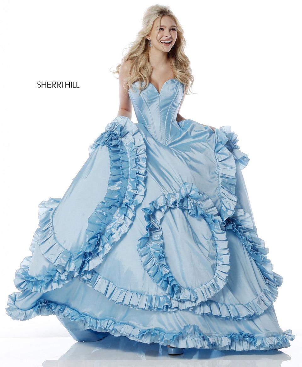 Sherri Hill Taffeta Ball Gown With Strapless Sweetheart Bodice And Ruffle Skirt