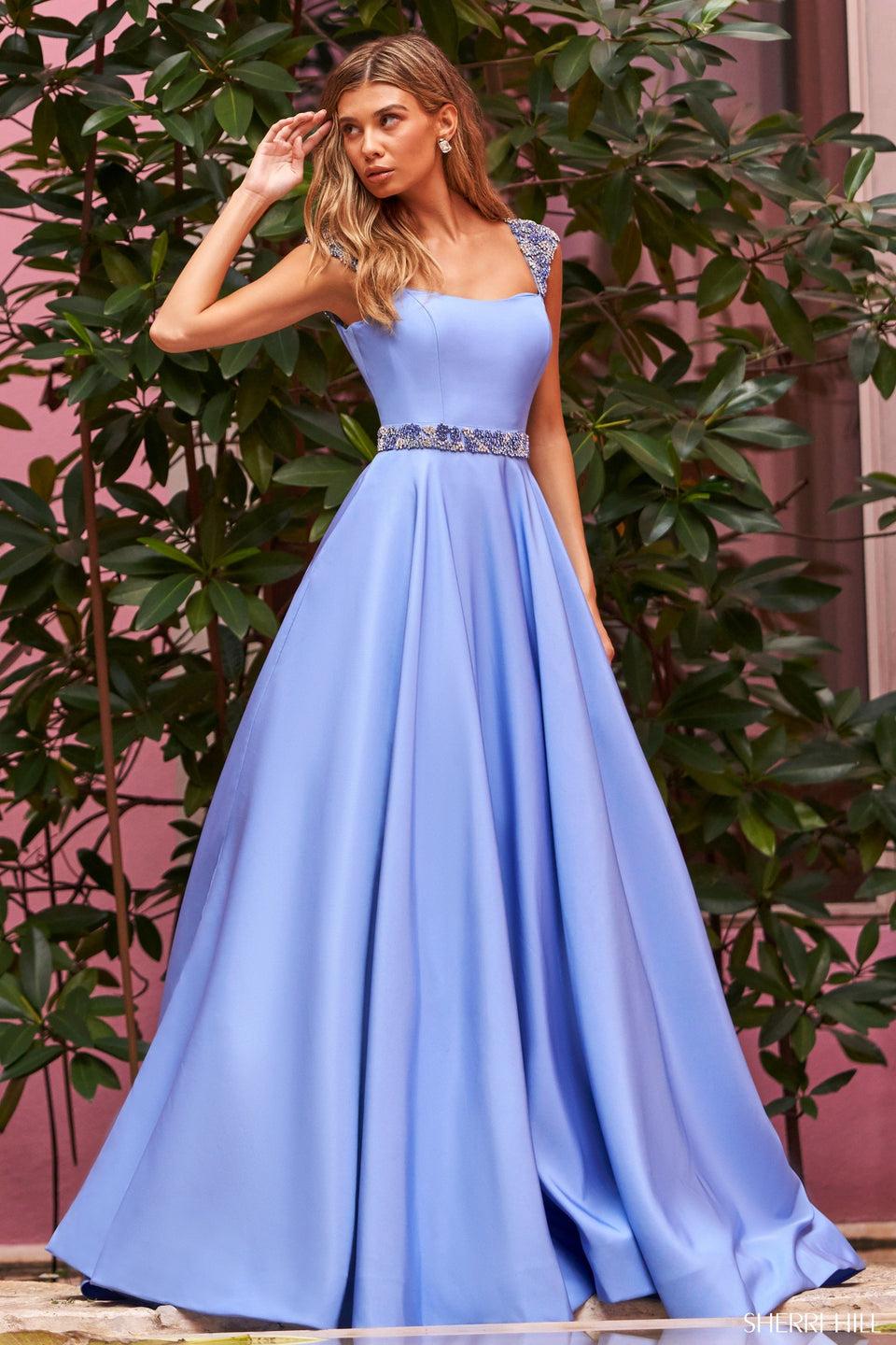 Sherri Hill Taffeta Ballgown With Beaded Cap Sleeves And Belt