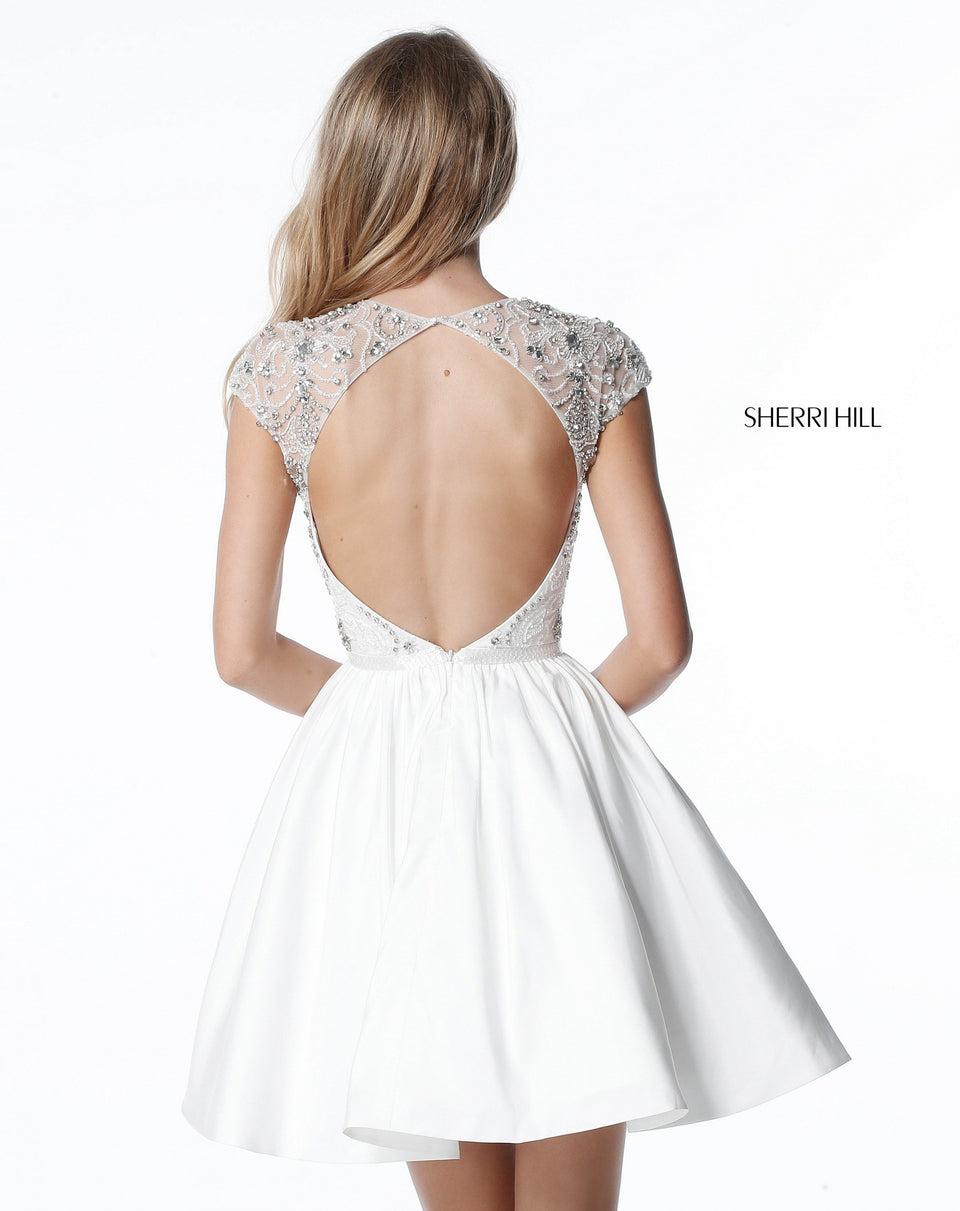 Sherri Hill Taffeta Cocktail With Beaded Cap Sleeve Bodice