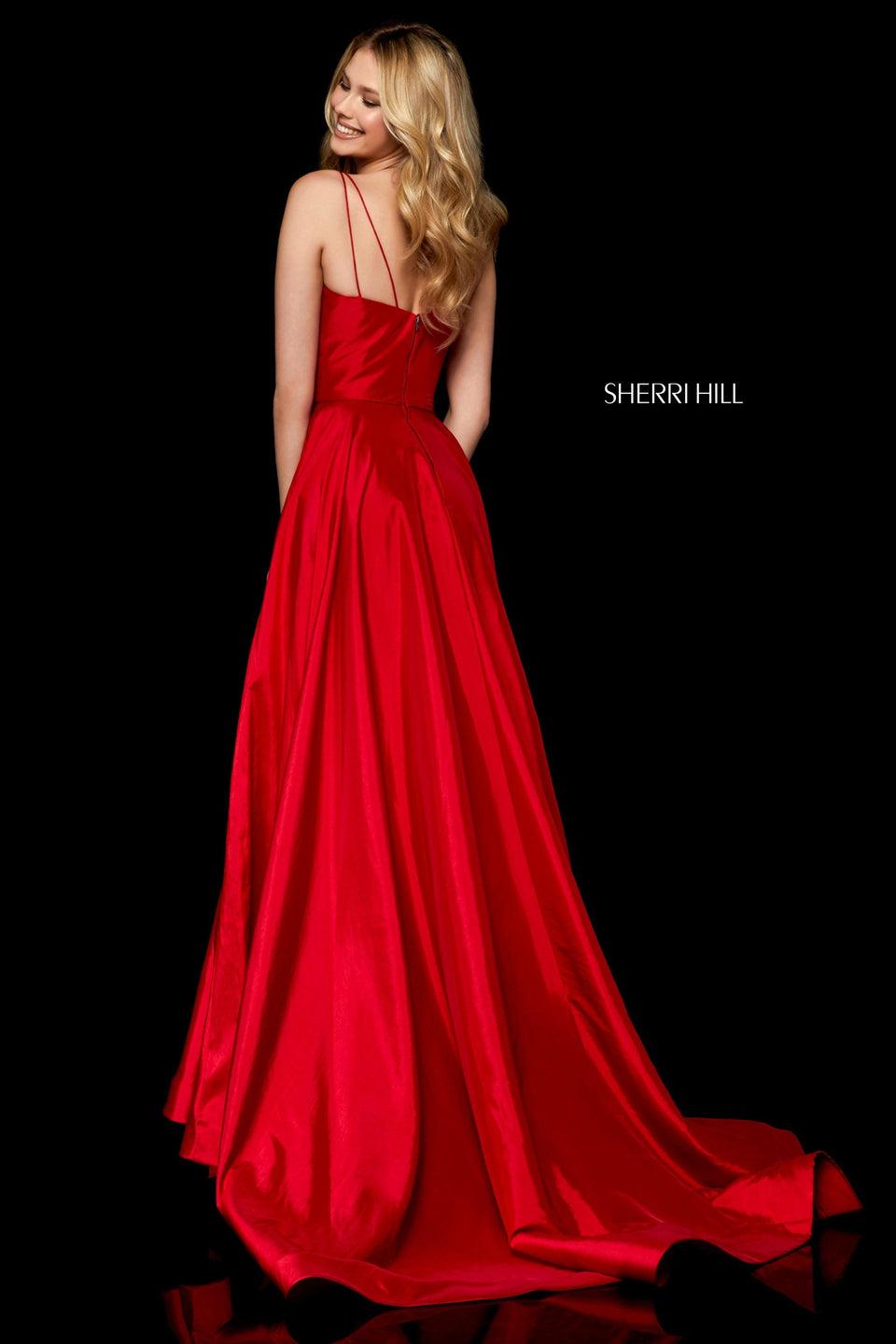 Sherri Hill Taffeta Gown With V-neck Bodice And Slit Skirt