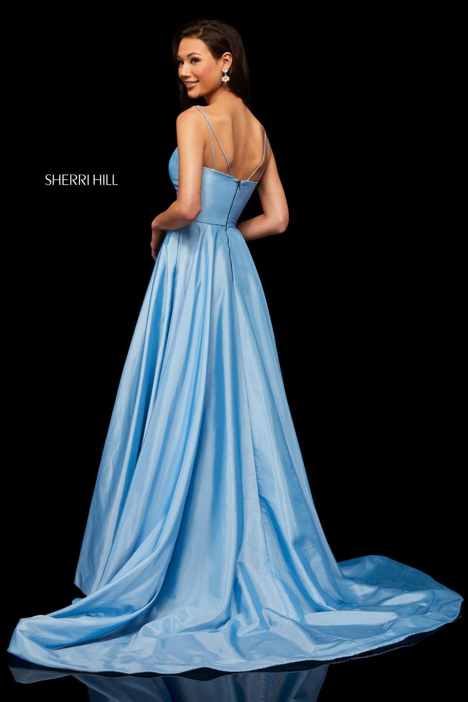 Sherri Hill Taffeta Gown With V-neck Bodice And Slit Skirt