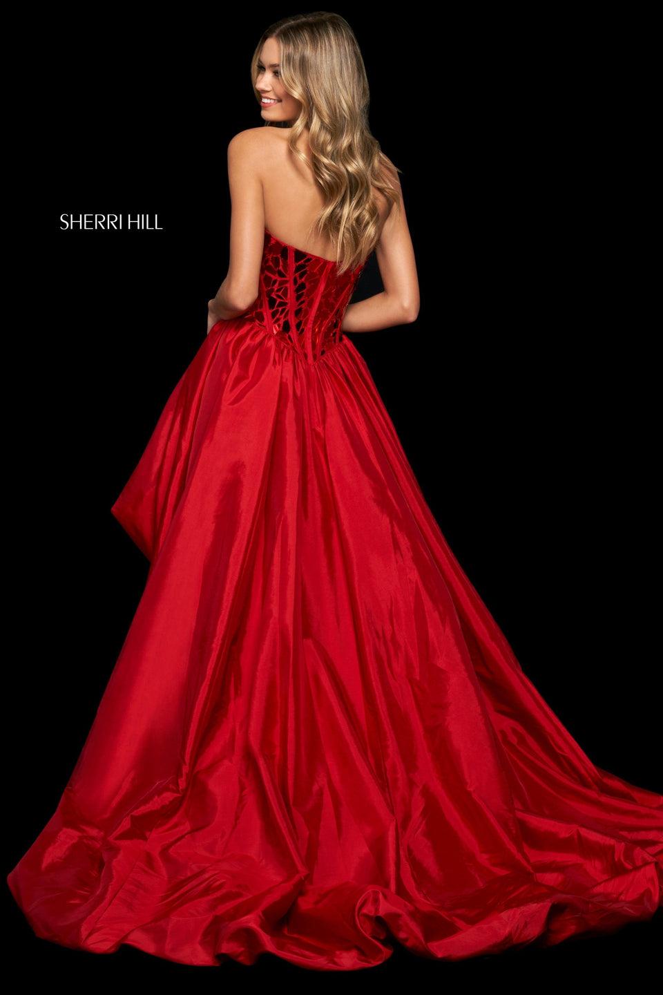 Sherri Hill Taffeta High-low Bubble Skirt Ball Gown With A Boned Basque Waist Corset Inspired Bodice With Sweetheart Neckline And Cut Glass Embellishments