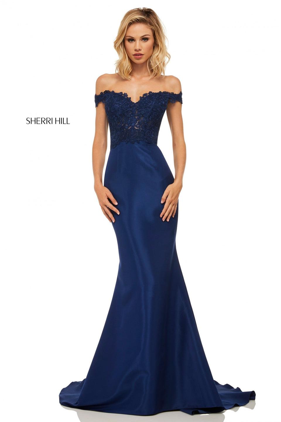 Sherri Hill Taffeta Mermaid With Lace Off The Shoulder Bodice