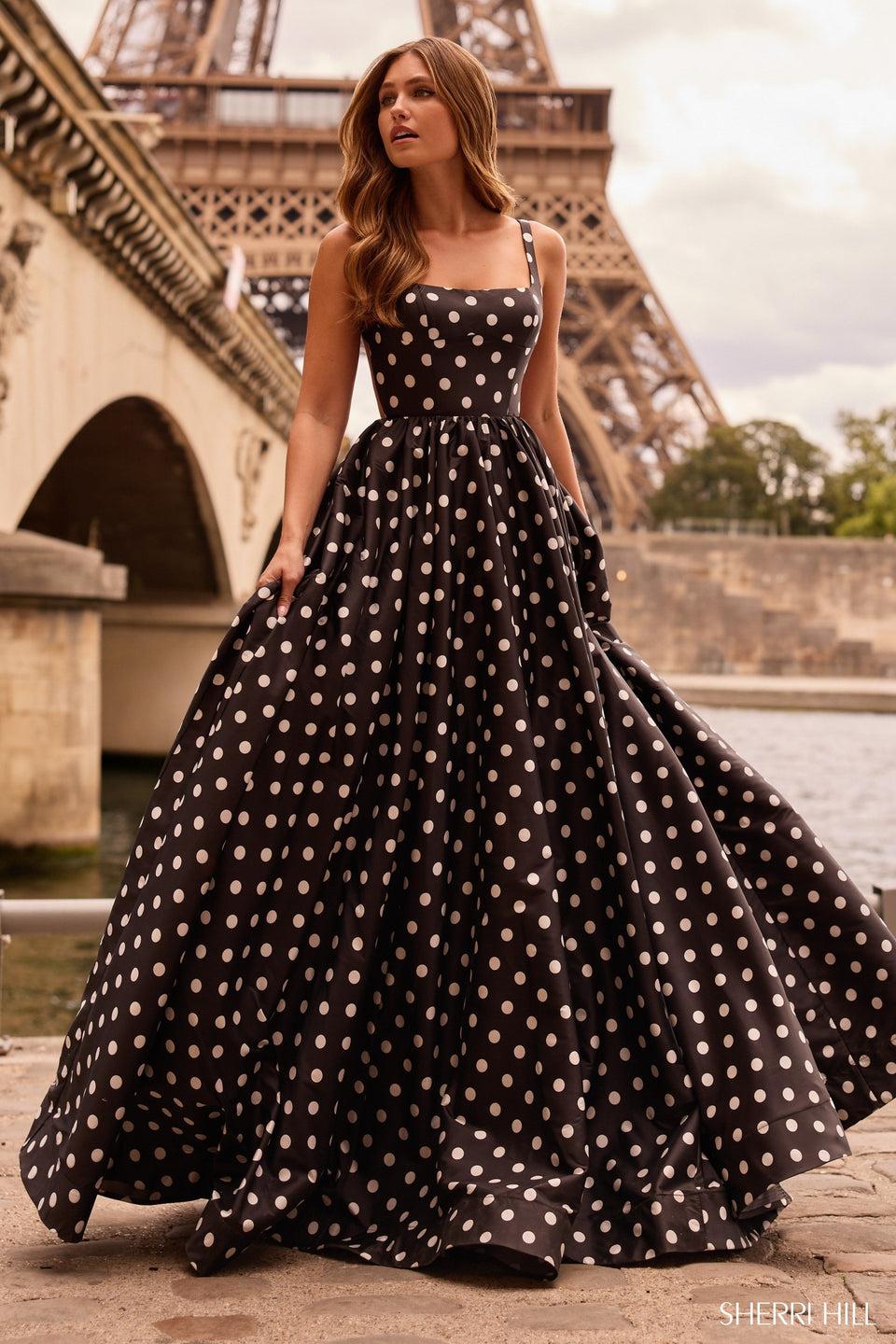 sherri hill Taffeta polkadot ball gown with an open back sherri hill Taffeta polkadot ball gown with an open back