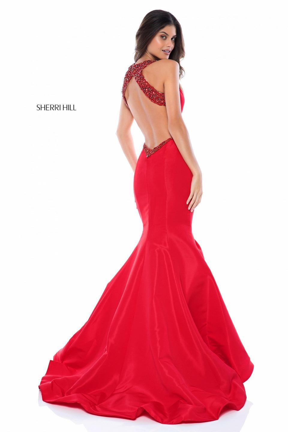 Sherri Hill Taffeta Trumpet Gown With Side Cut Outs And Beaded Neckline
