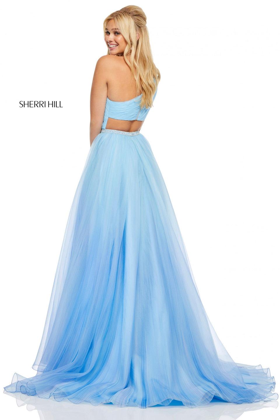 Sherri Hill Textured Ombre Organza Ball Gown With Ruched One-shoulder Bodice