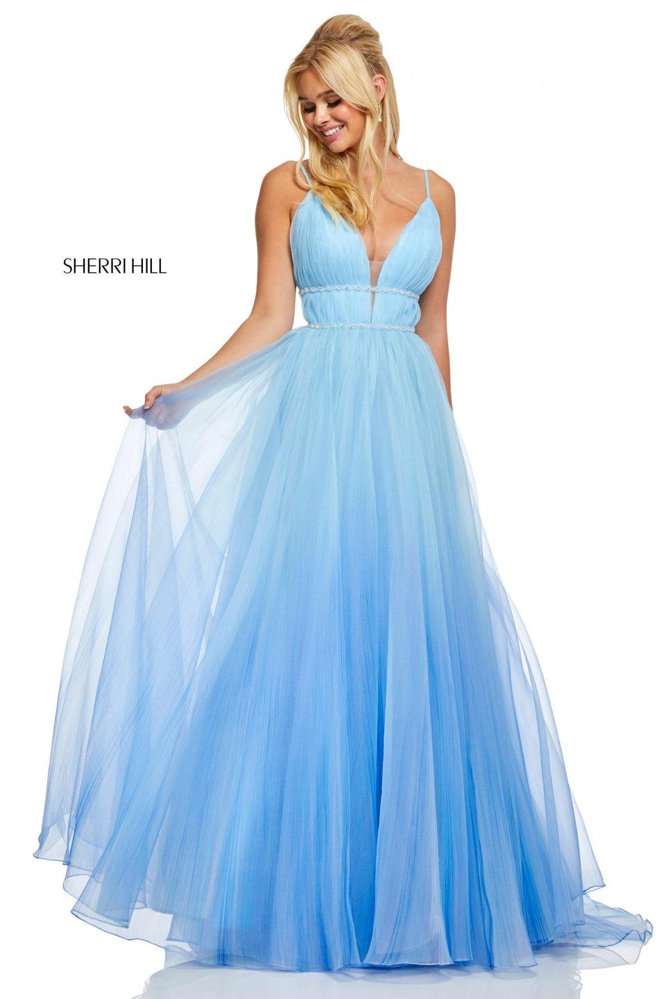 Sherri Hill Textured Ombre Organza Ball Gown With V-neck Bodice