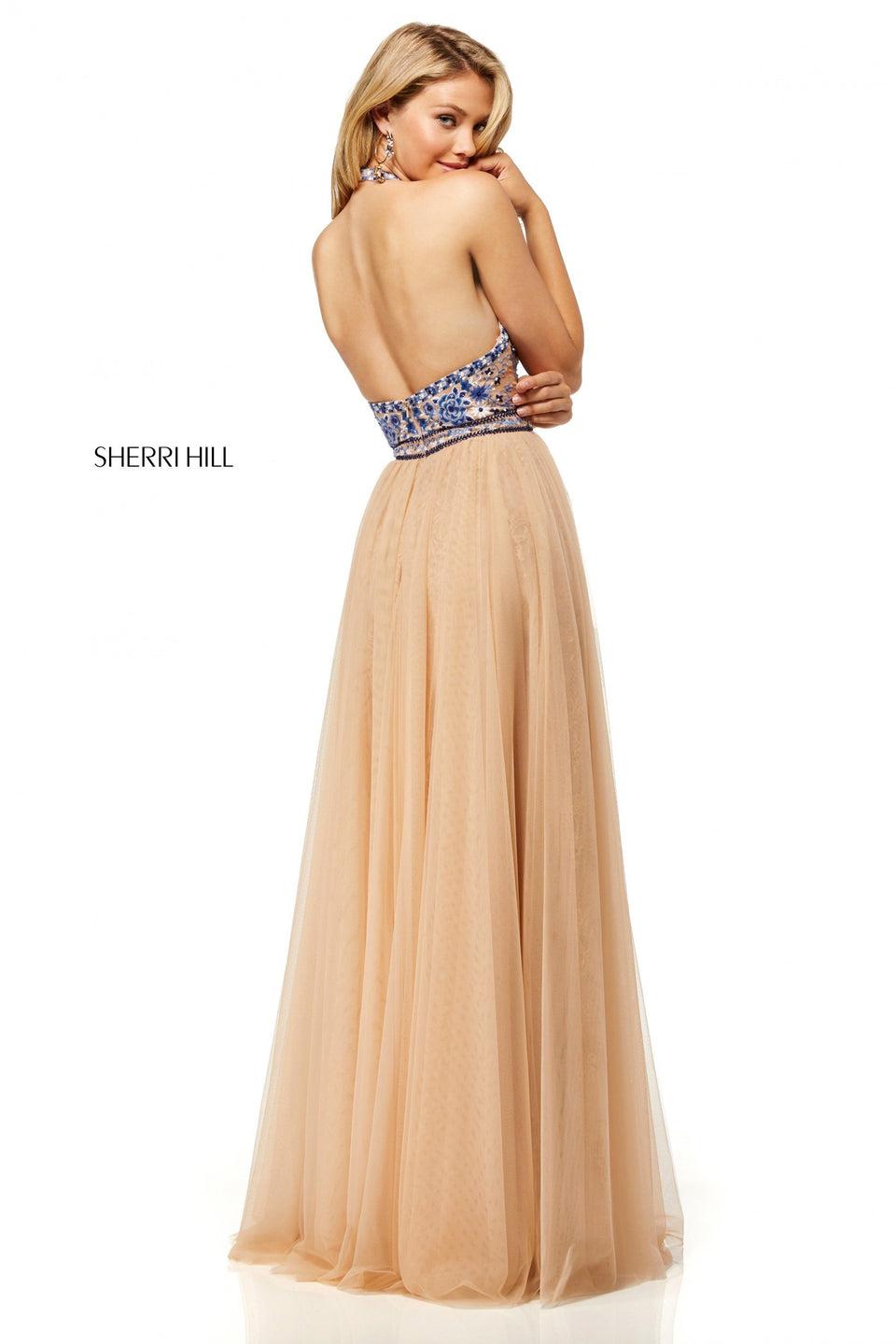 Sherri Hill Tulle A-line Gown With A Embroidered Halter Bodice