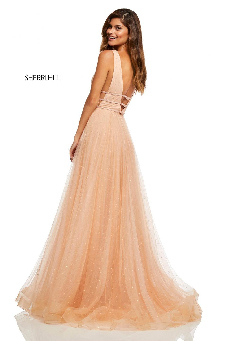 Sherri Hill Tulle A-line With Plunging Neckline Low Back Thin Waistbands And And Jewel Detailing