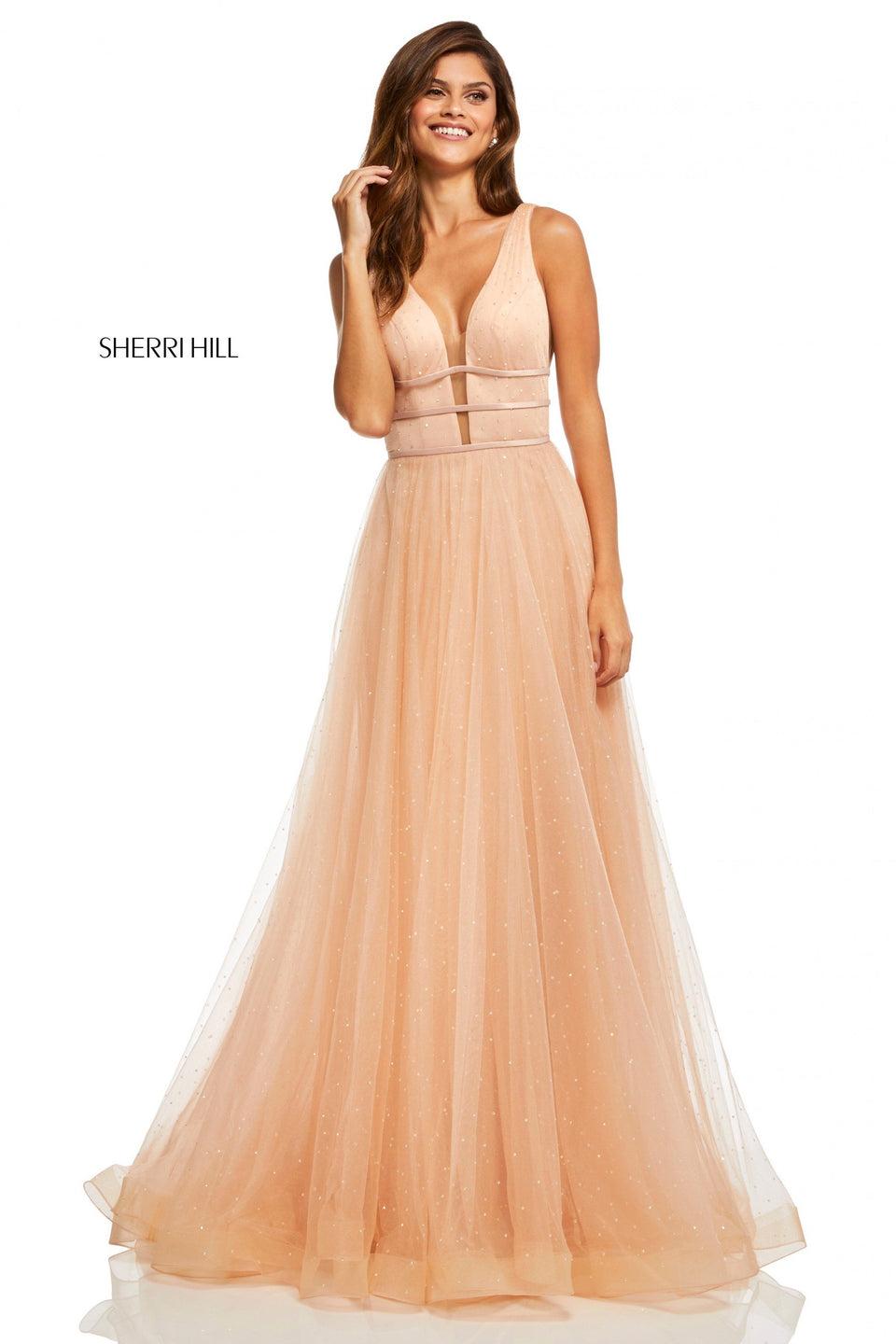 Sherri Hill Tulle A-line With Plunging Neckline Low Back Thin Waistbands And And Jewel Detailing