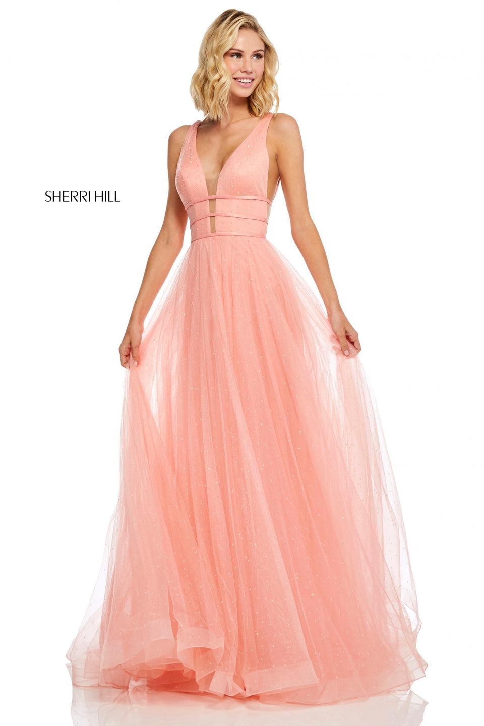 sherri hill Tulle A-line with plunging neckline low back thin waistbands and and jewel detailing