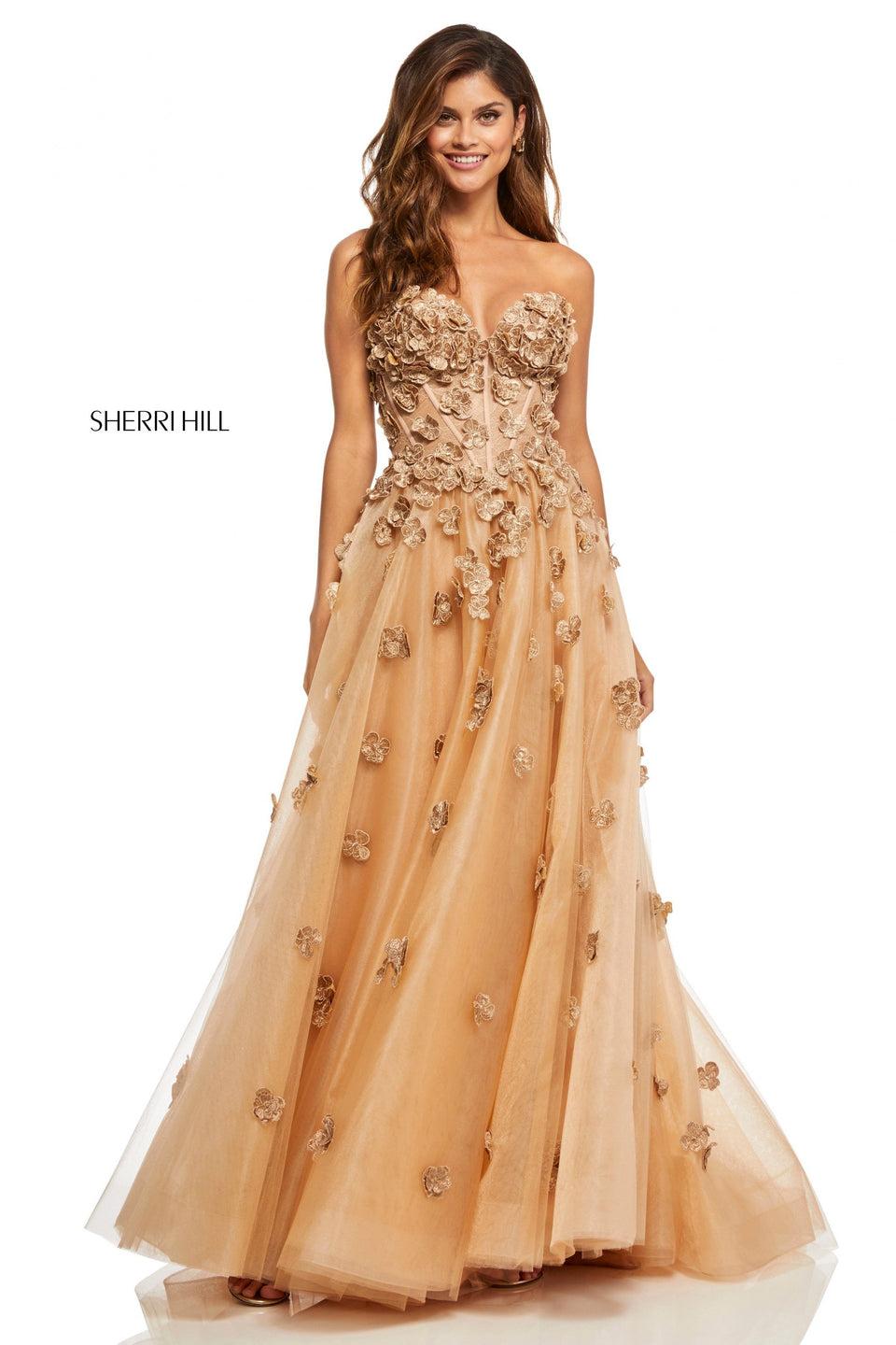 sherri hill Tulle A-line with sweetheart neckline boned bodice and 3D flower applique