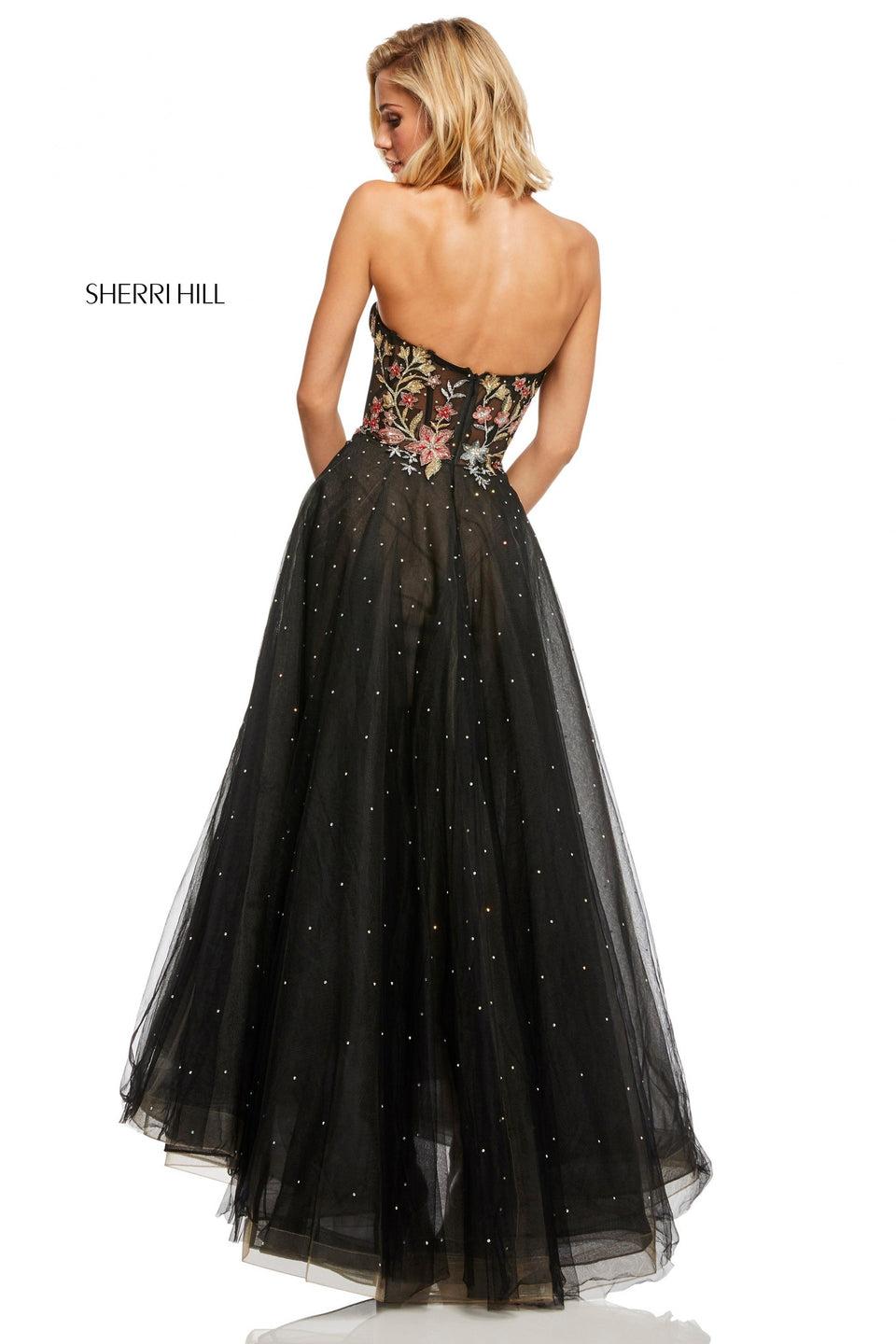 Sherri Hill Tulle Audrey Length A-line With Embroidered Boned Bodice And Jewel Detailing All Over