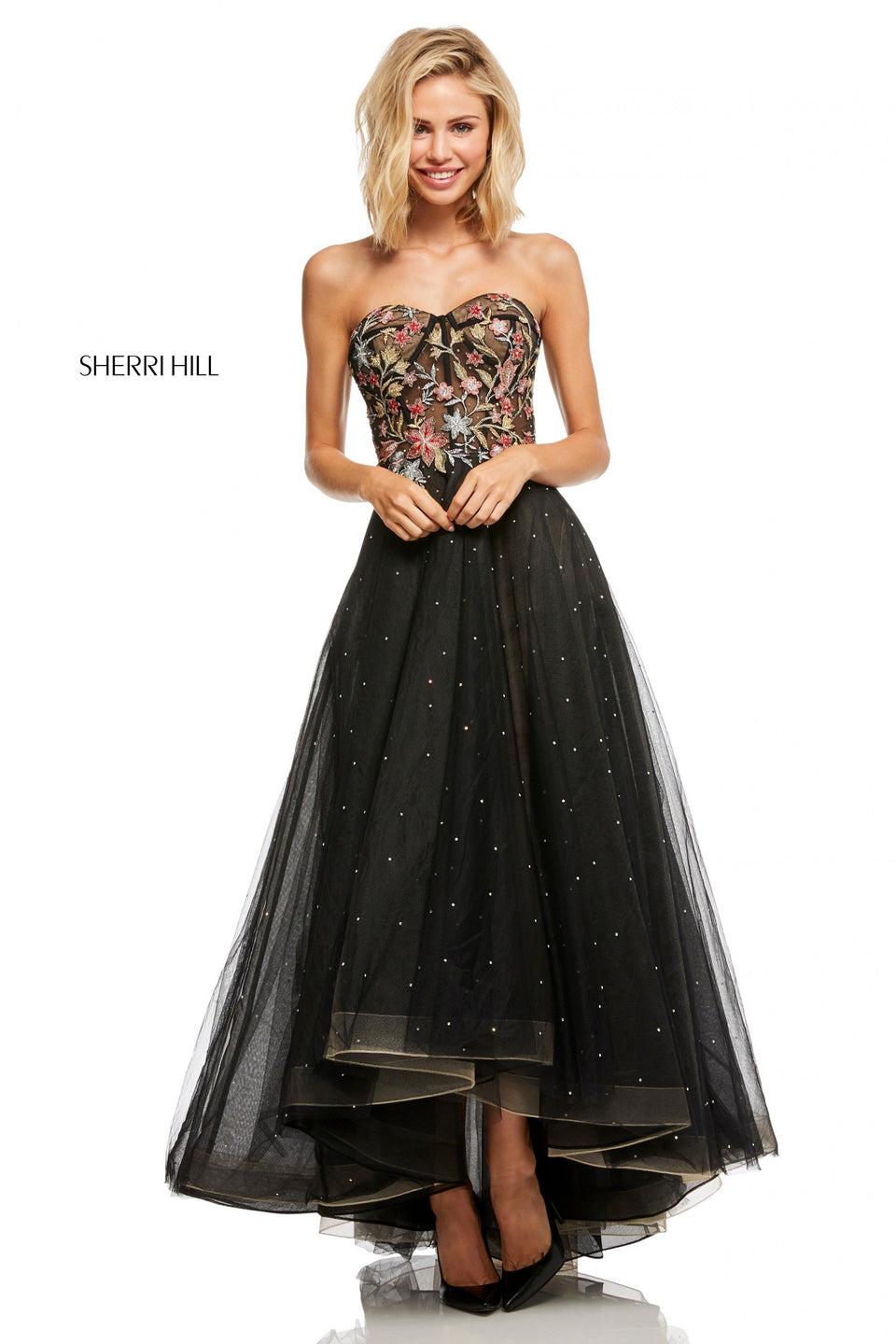 Sherri Hill Tulle Audrey Length A-line With Embroidered Boned Bodice And Jewel Detailing All Over