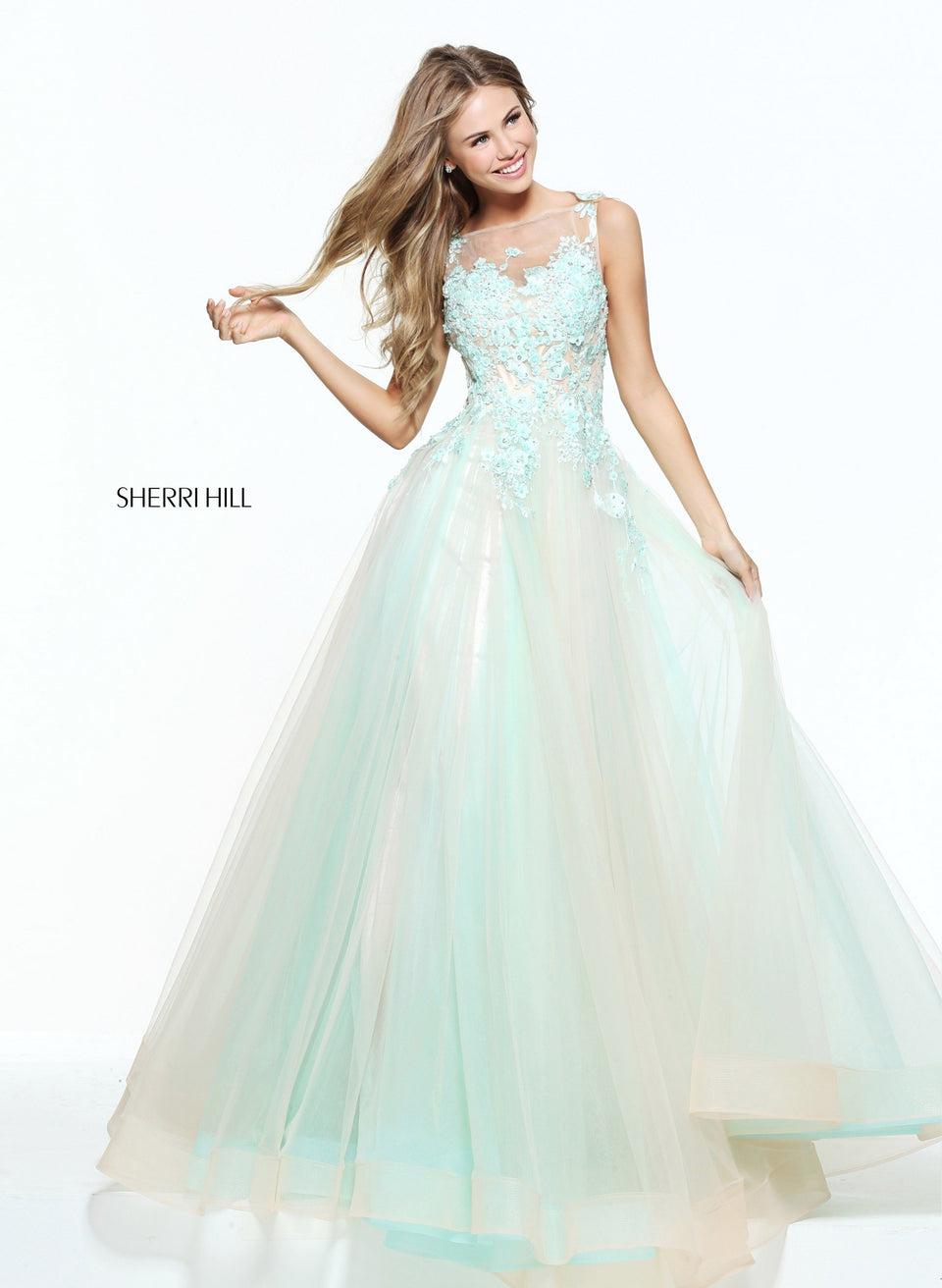 sherri hill Tulle ball gown with an embroidered flower bodice