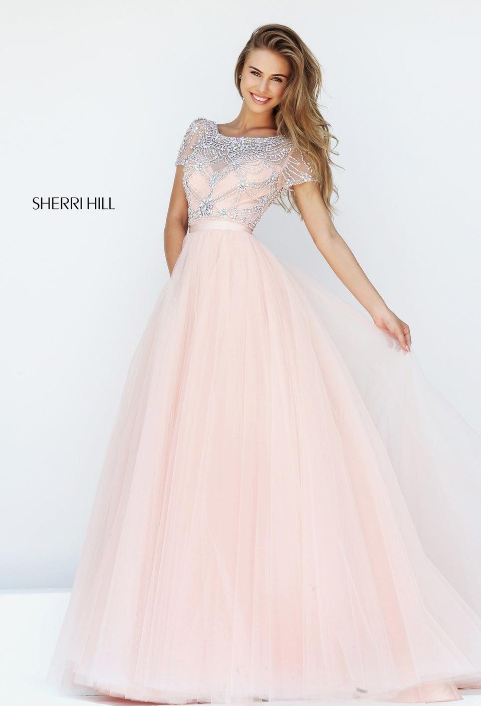 Sherri Hill Tulle Ball Gown With Cap Sleeves And A Beaded Bodice
