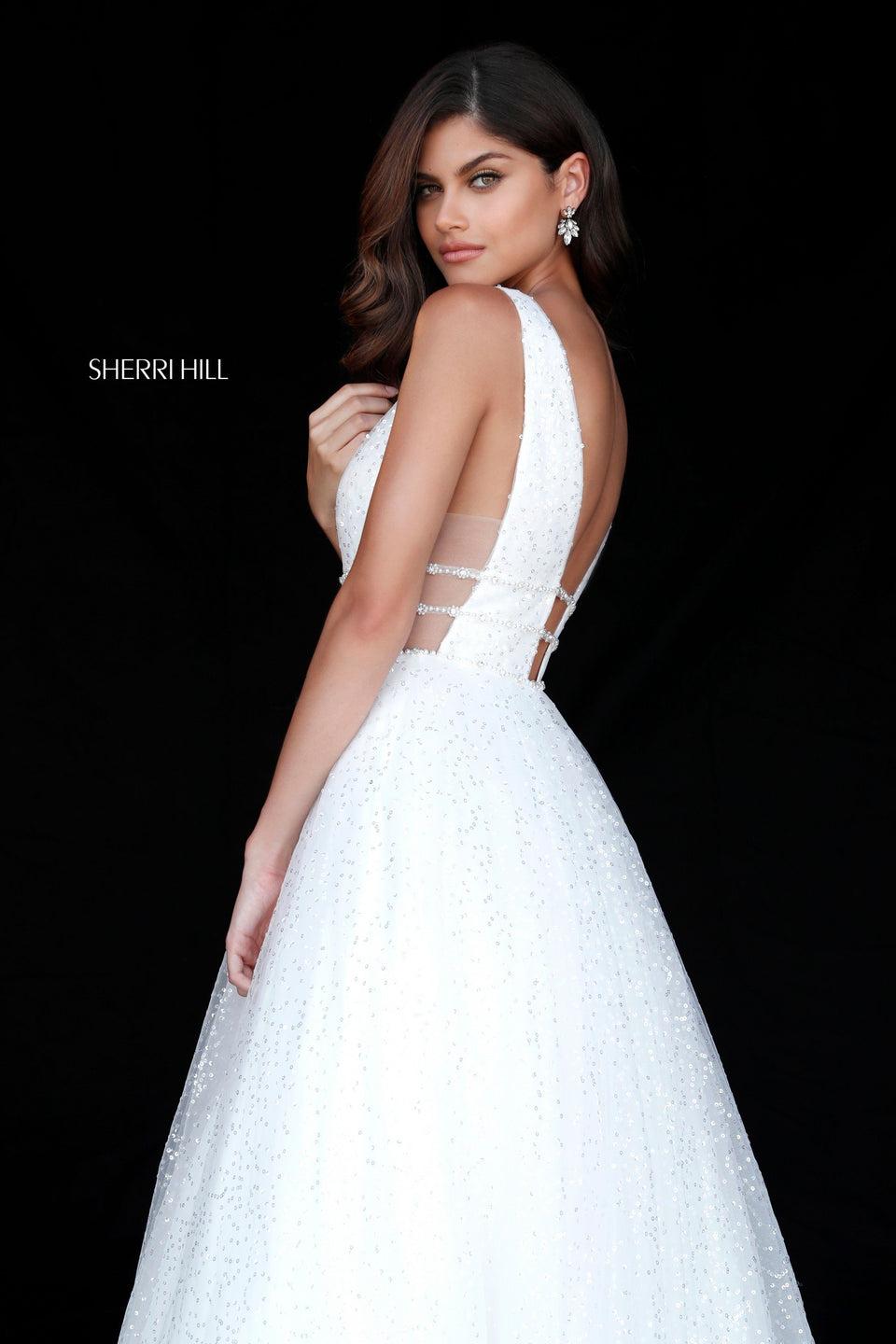 Sherri Hill Tulle Ball Gown With Deep V Low Back And Bead Details