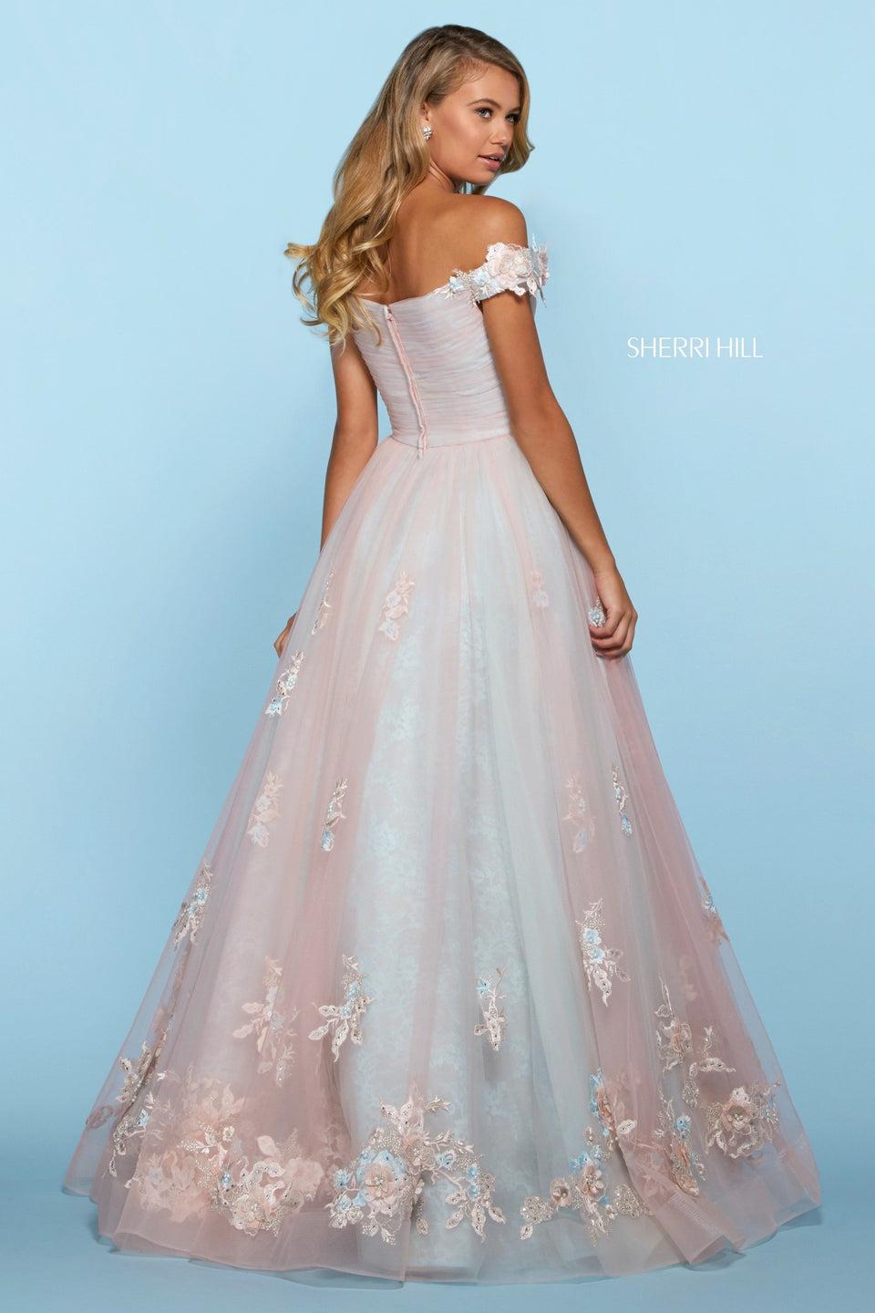 Sherri Hill Tulle Ball Gown With Embellished And Embroidered Appliques And Off-the-shoulder Sweetheart Neckline
