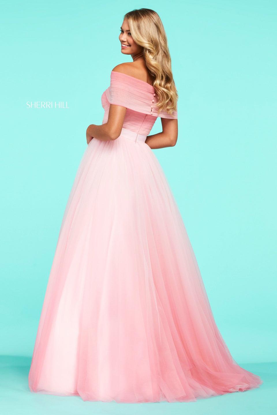 Sherri Hill Tulle Ball Gown With Off-shoulder-neckline On A Ruched Bodice