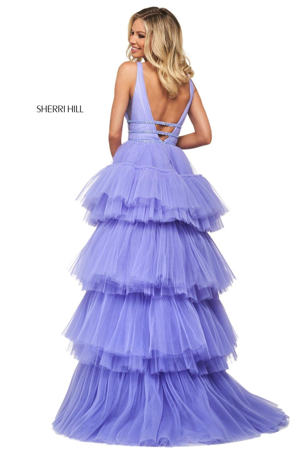 Sherri Hill Tulle Tiered High-low Dress With Ruched Bodice Plunging Neckline Low Back And Beaded Triple Waistband