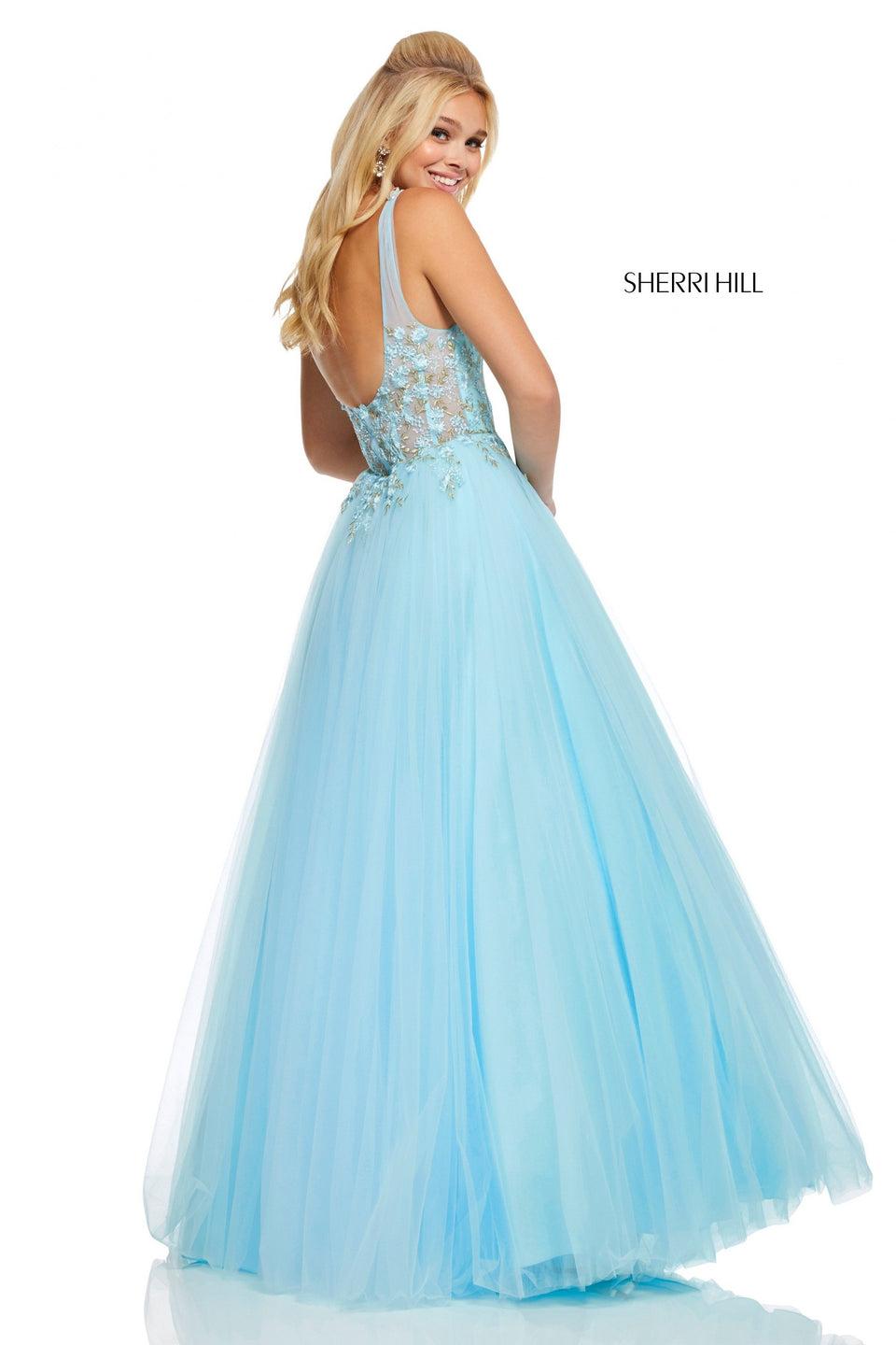 Sherri Hill Tulle V-neck Ball Gown With Embroidered Bodice