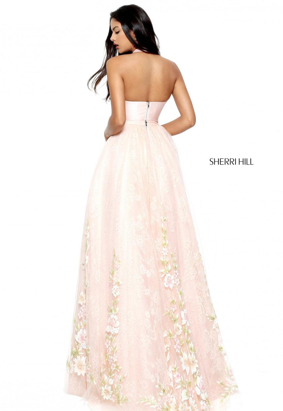 Sherri Hill Two-piece A-line Gown With Lace And Painted Floral Tulle Skirt