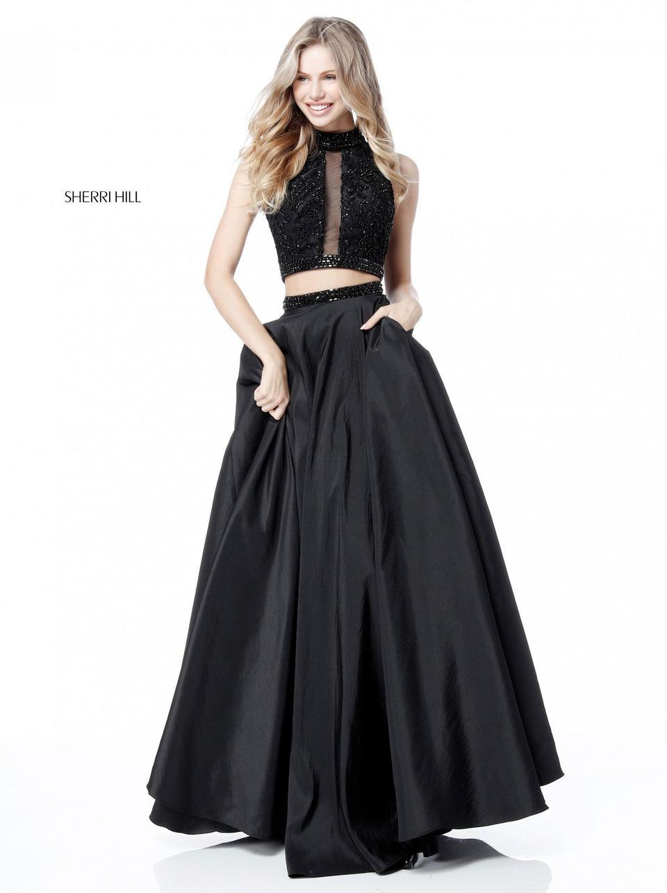 sherri hill Two piece ball gown with bead and lace appliqued bodice