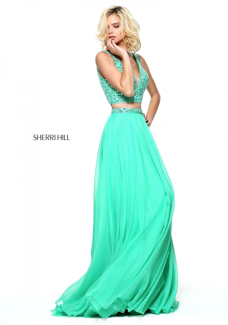 Sherri Hill Two-piece Chiffon With A Beaded V-neck Bodice