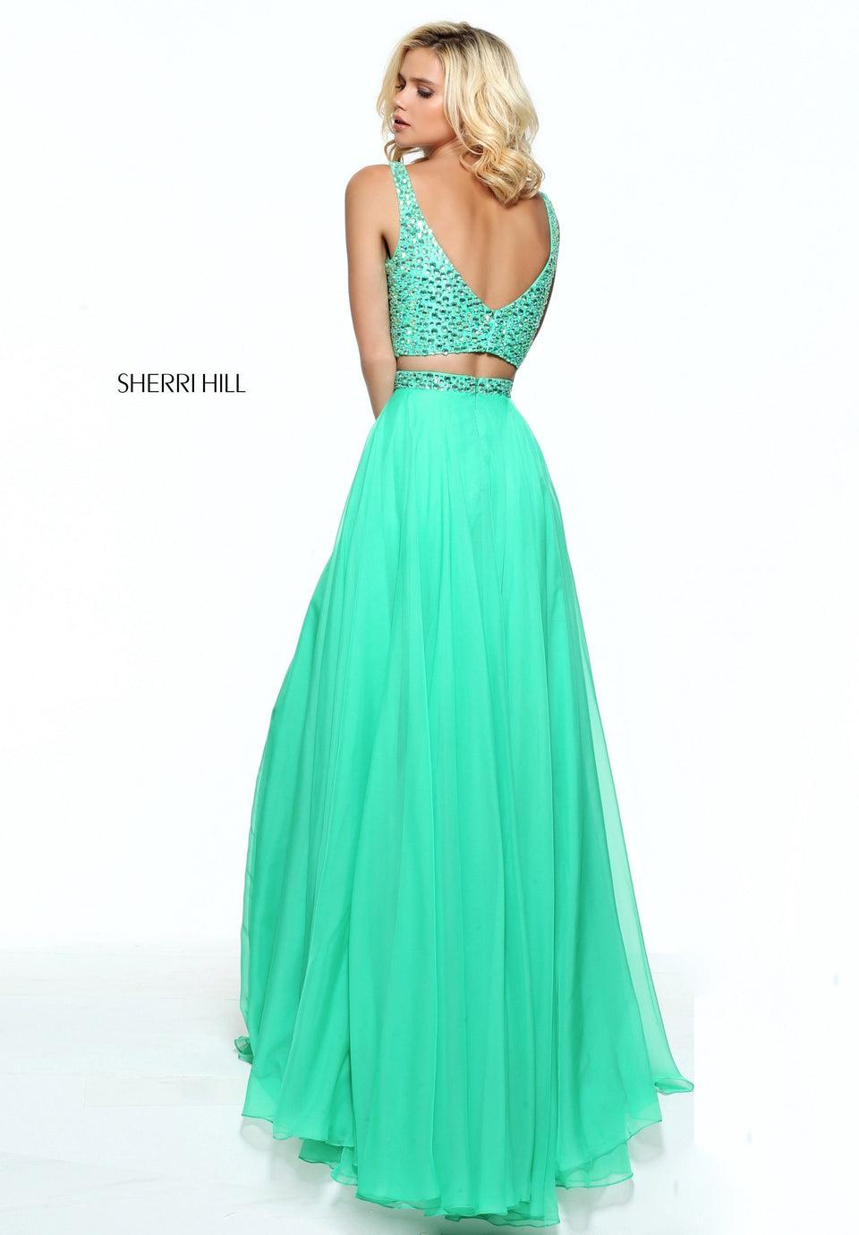 Sherri Hill Two-piece Chiffon With A Beaded V-neck Bodice