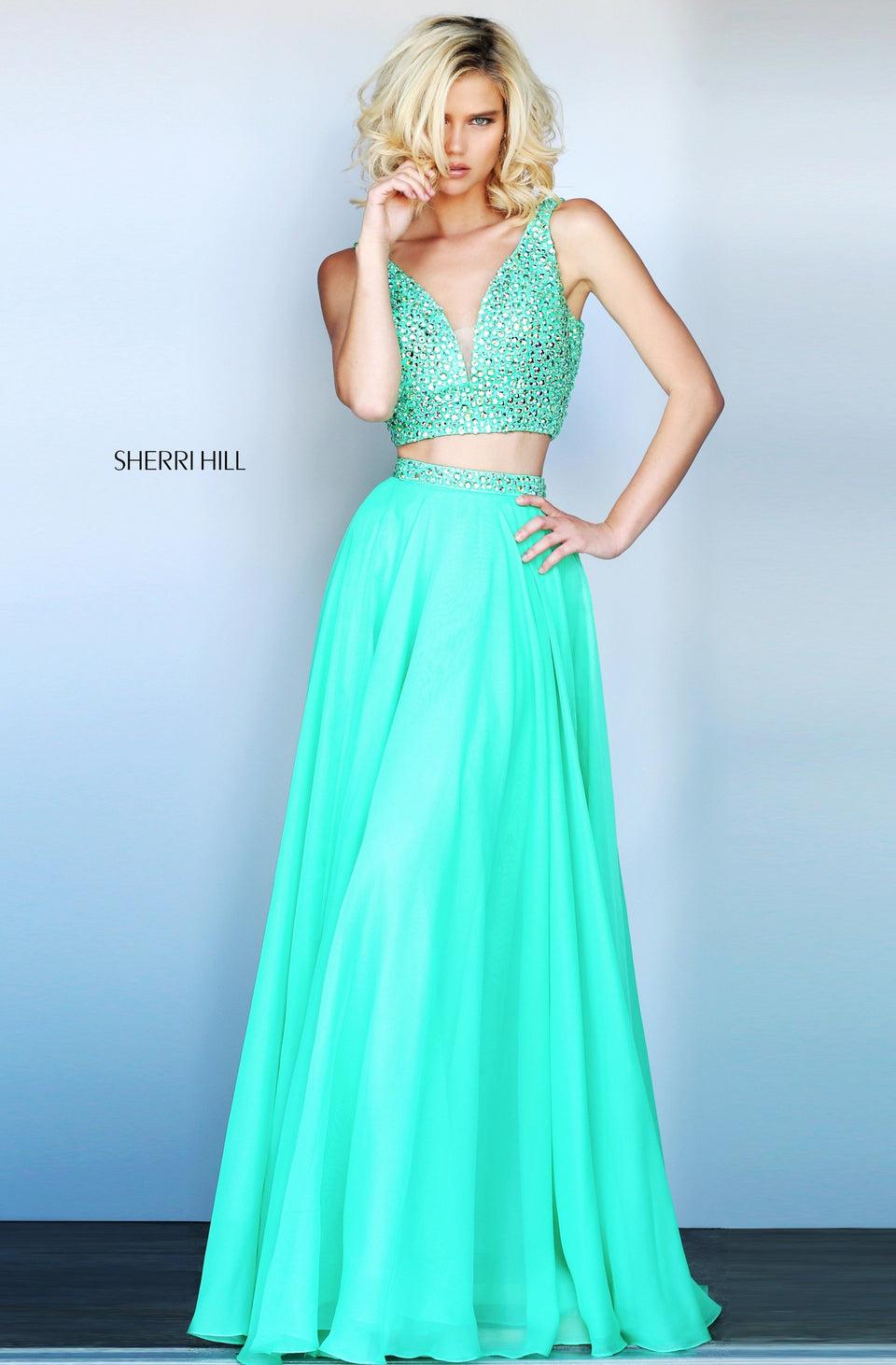 Sherri Hill Two-piece Chiffon With A Beaded V-neck Bodice