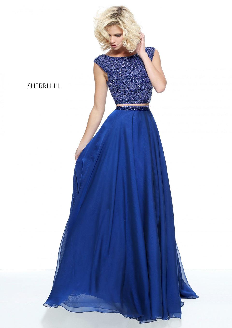 Sherri Hill Two Piece Chiffon With A Cap Sleeve Beaded Bodice