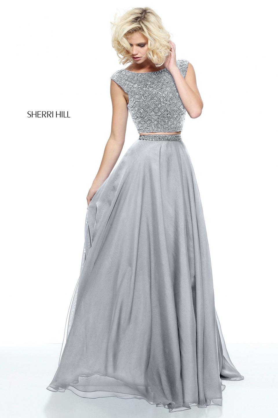 sherri hill Two piece chiffon with a cap sleeve beaded bodice