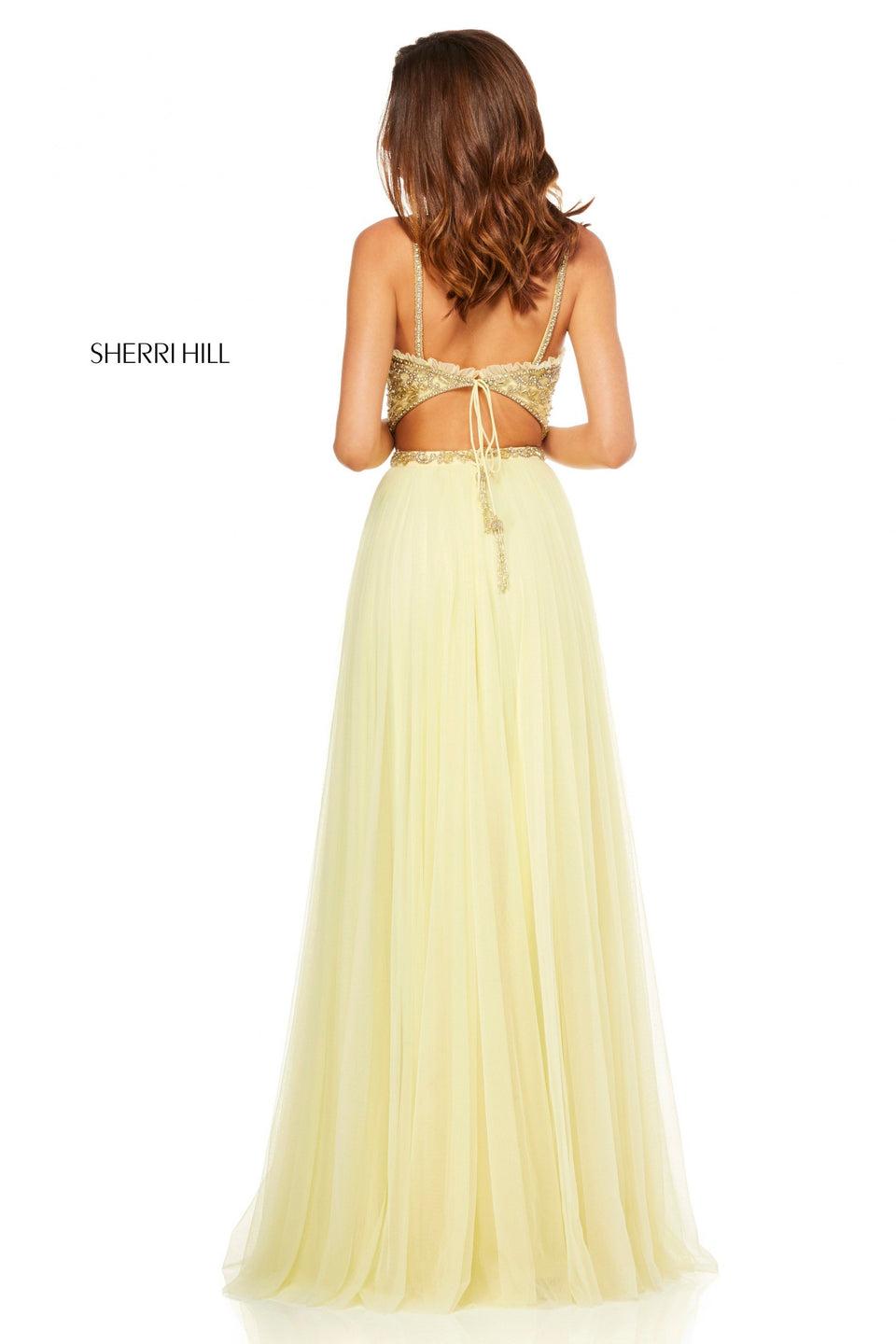 Sherri Hill Two-piece Gown With A Beaded Bodice Tie Back And Tulle Skirt