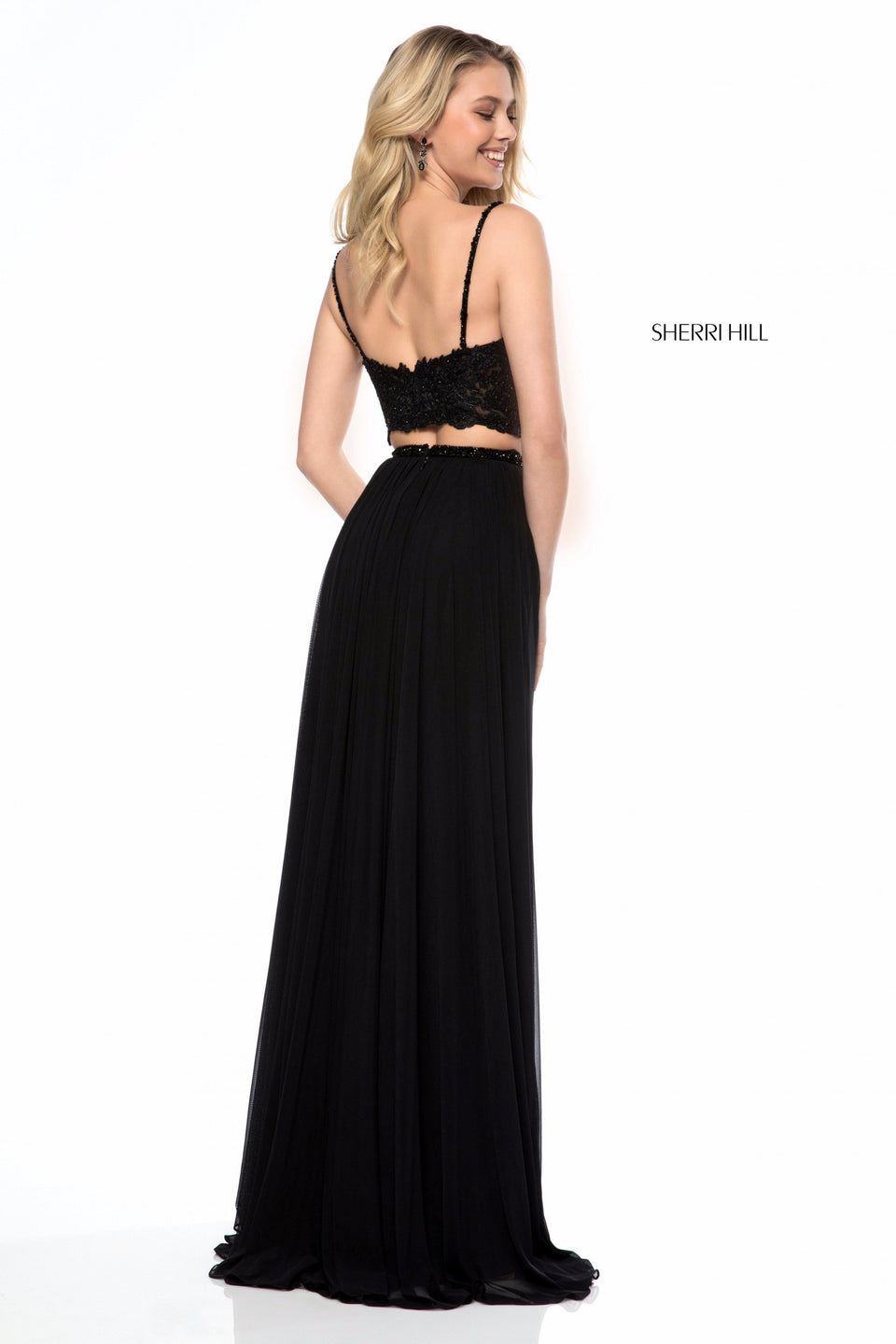 Sherri Hill Two Piece Gown With Lace Sweetheart Bodice And Chiffon Slit Skirt