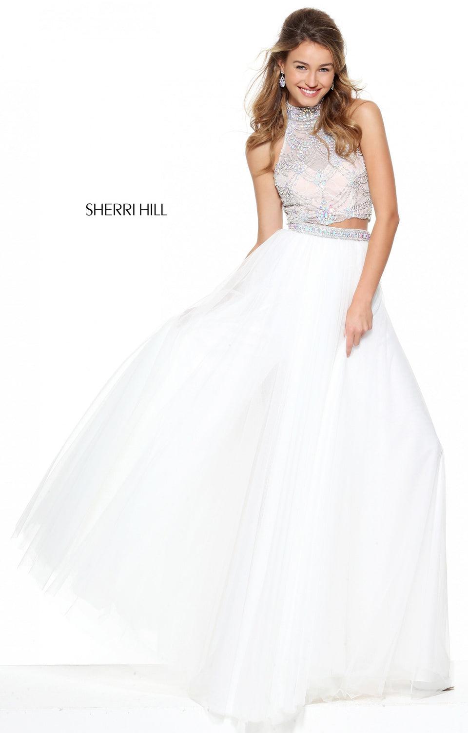 sherri hill Two piece high neck beaded bodice with tulle skirt