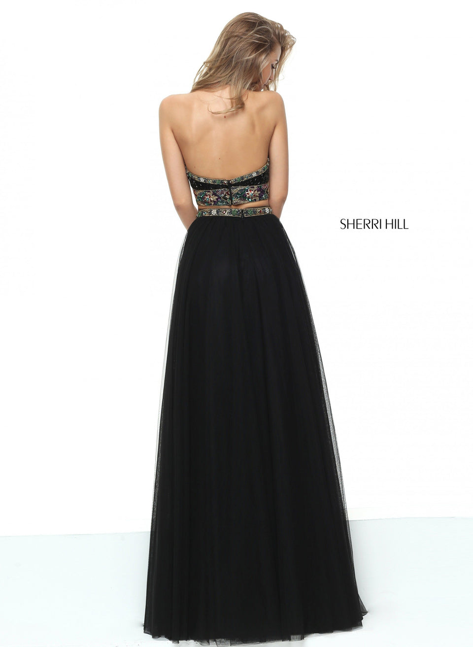 Sherri Hill Two-piece High Neck Halter With A Beaded Bodice And Tulle Skirt