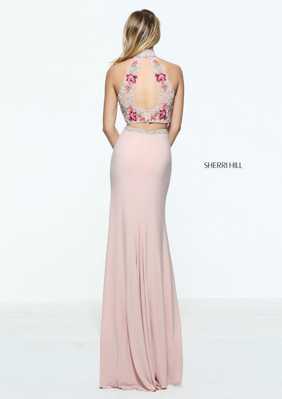 Sherri Hill Two-piece Jersey With A High Neck Cross Stitch Embroidered Bodice